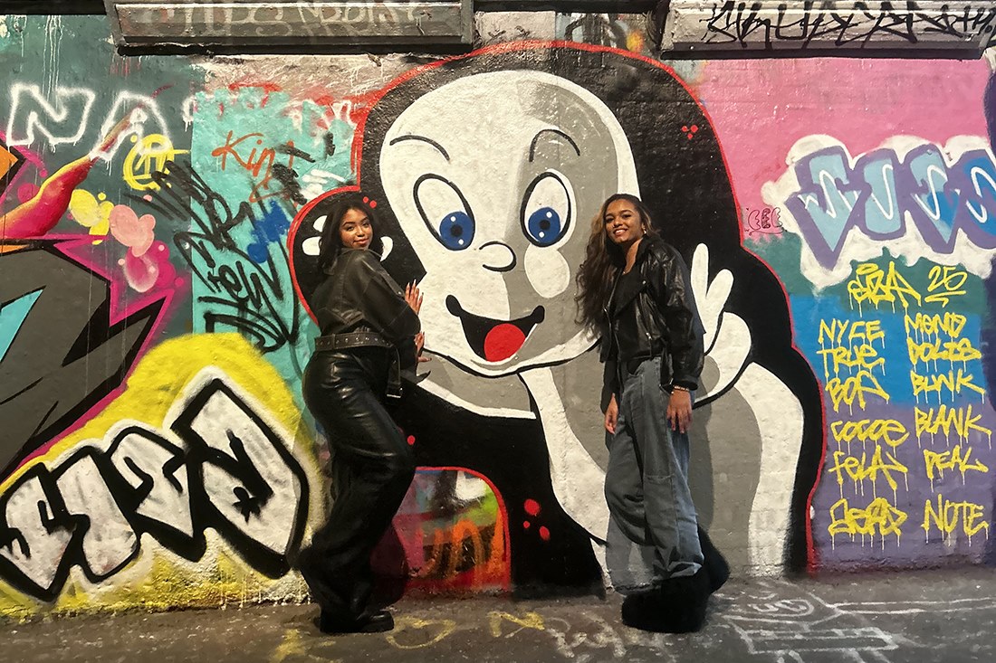 Students at the graffiti wall
